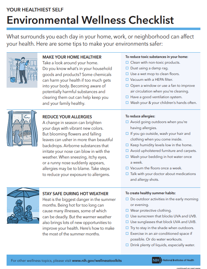 Full Text with checklist available at https://www.nih.gov/sites/default/files/2024-12/environmental-wellness-checklist.pdf
