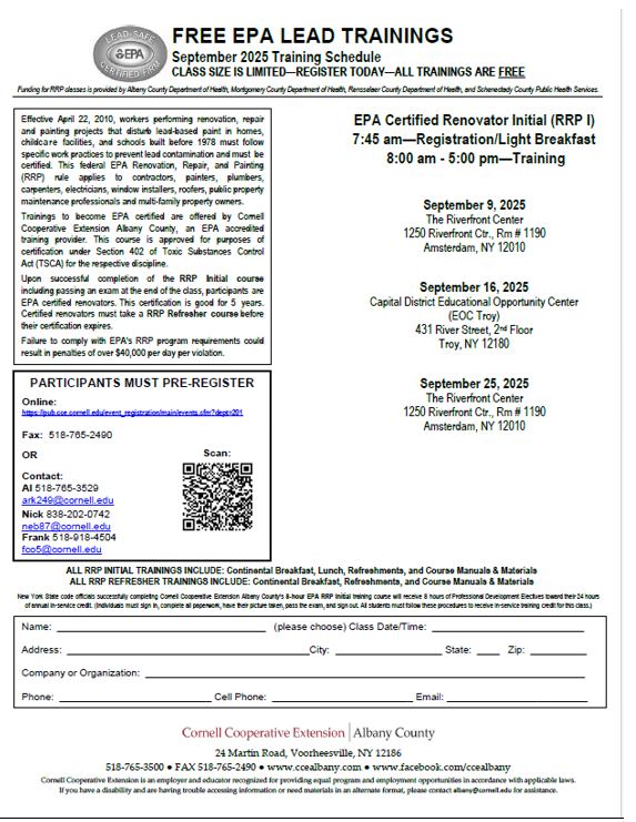 Free (monthly) EPA Lead Training, details in image are found at the included link.