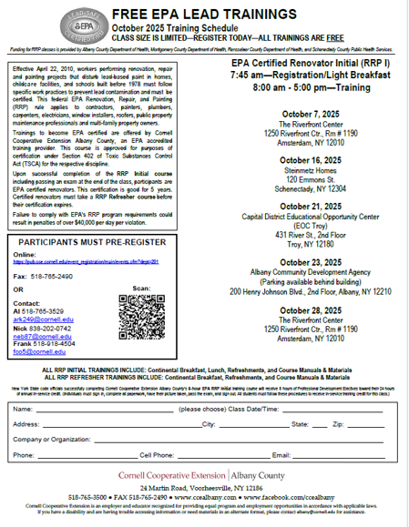 Free (monthly) EPA Lead Training, details in image are found at the included link.