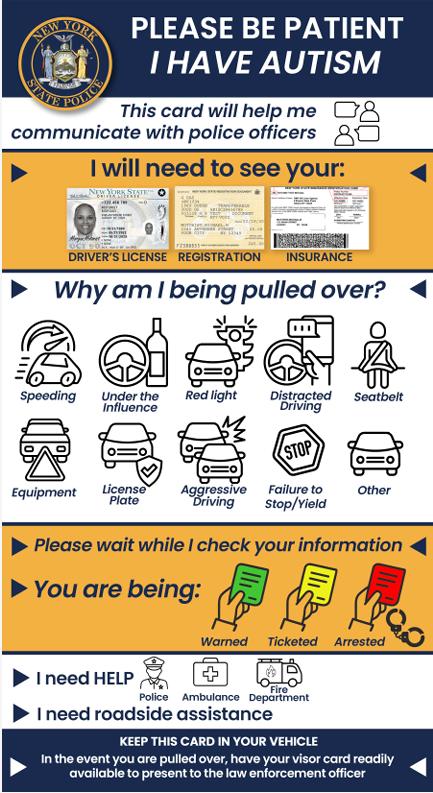 Visit https://troopers.ny.gov/news/new-york-state-police-introduce-autism-awareness-visor-card-program for full information.