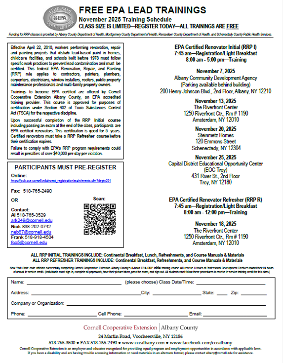 Free (monthly) EPA Lead Training, details in image are found at the included link.