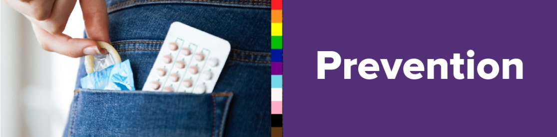 Prevention. Shows a feminine hand reaching into her back pocket for a condom and also birht control pills.