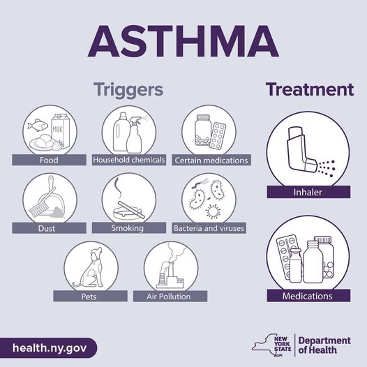 Young girl with paint on her hands. National Public Health Week April 6-12, 2026 Asthma. Triggers: Food, Household chemicals, certain medications, dust, smoking, bacteria and viruses, Pets, Air Pollution. Treatment: Inhaler, Medications.