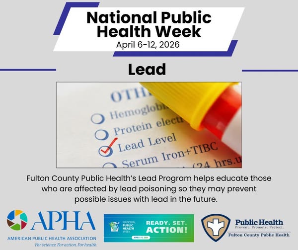 Young girl with paint on her hands. National Public Health Week April 6-12, 2026 Lead. Fulton County Public Health's Lead Program helps educate those who are affected by lead poisoning so they may prevent possible issues with lead in the future.