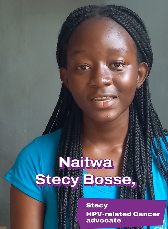 Woman in blue shirt. Naitwa Stecy Bosse. HPV-related Cancer advocate.