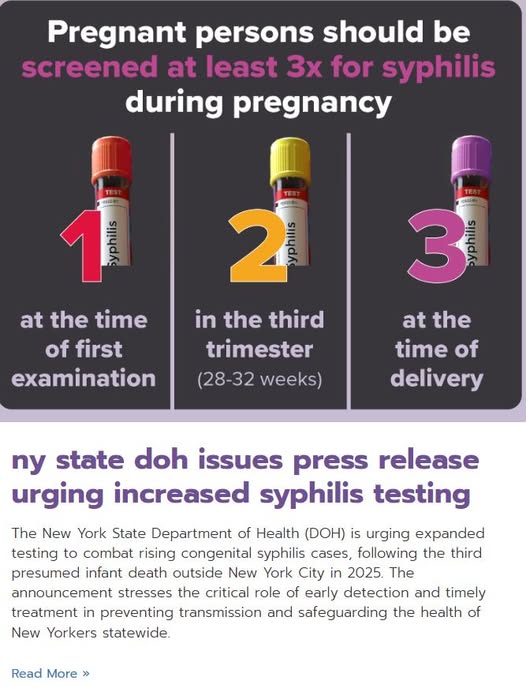 The New York State Department of Health (DOH) is urging expanded testing to combat rising congenital syphilis cases, following the third presumed infant death outside New York City in 2025. The announcement stresses the critical role of early detection and timely treatment in preventing transmission and safeguarding the health of New Yorkers statewide.