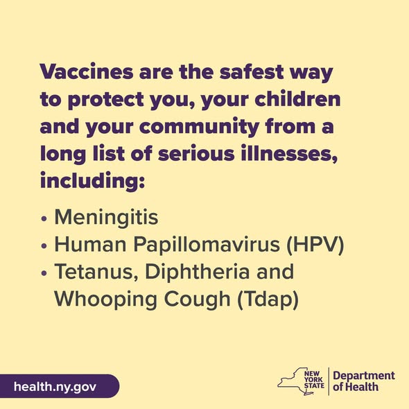 Vaccines are the safest way to protect you, your children and your community from a long list of serious illnesses, including: Meningitis, Human Papillomavirus (HPV), Tetanus, Diphtheria and Whooping Cough (Tdap)