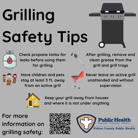 Check propane tanks for leaks before using them for grilling, Have children and pets stay at least 3 ft. away from an active grill, After grilling, remove and clean grease from the grill and grill trays, Never leave an active grill unattended and without supervision, Keep your grill away from houses and where it is not under anything.