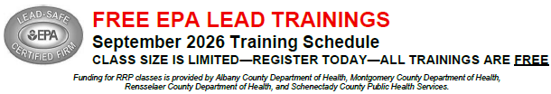 FREE EPA LEAD TRAININGS, Sepetember 2026 Training Schedule, CLASS SIZE IS LIMITED—REGISTER TODAY—ALL TRAININGS ARE FREE,