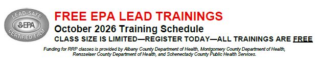 FREE EPA LEAD TRAININGS, October 2026 Training Schedule, CLASS SIZE IS LIMITED—REGISTER TODAY—ALL TRAININGS ARE FREE,
